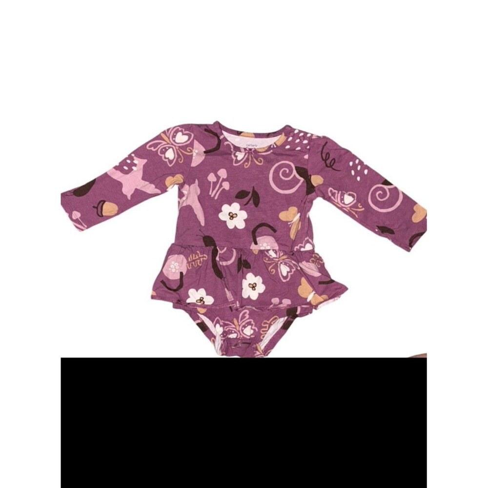 Carter’s 18M Purple Floral Mushroom Bodysuit Long Sleeve Baby Girl Outfit